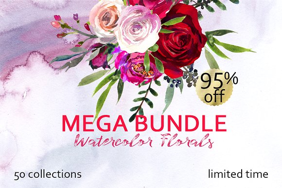 Hochzeit - 95%off Mega Watercolor Floral Bundle