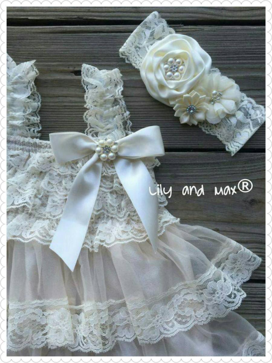 Hochzeit - Flower Girl Dress - baby Flower girl dresses - Baby Lace Dress - Rustic Flower Girl dress- Junior Bridesmaid-  Country wedding
