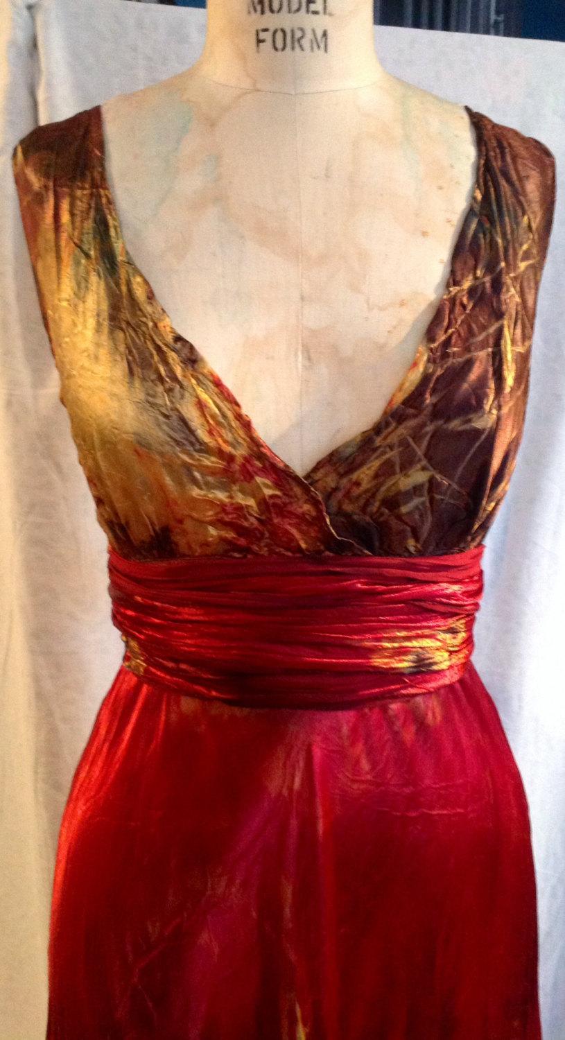 Wedding - Red gold black green satin plus size wedding dress with sash custom made and hand dyed