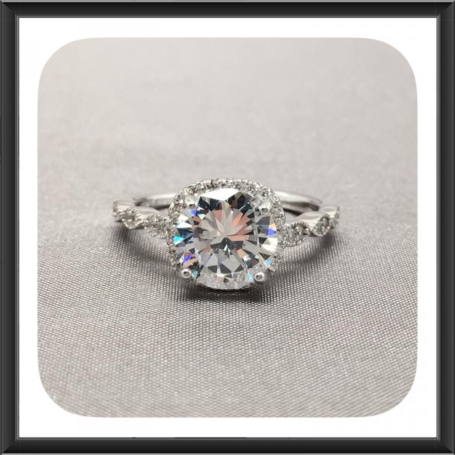 زفاف - 2.00 Ct. Round Halo With Round Cut Cubic Zirconia Ring In Sterling Silver, Engagement Ring, Promise Ring, Anniversary Ring