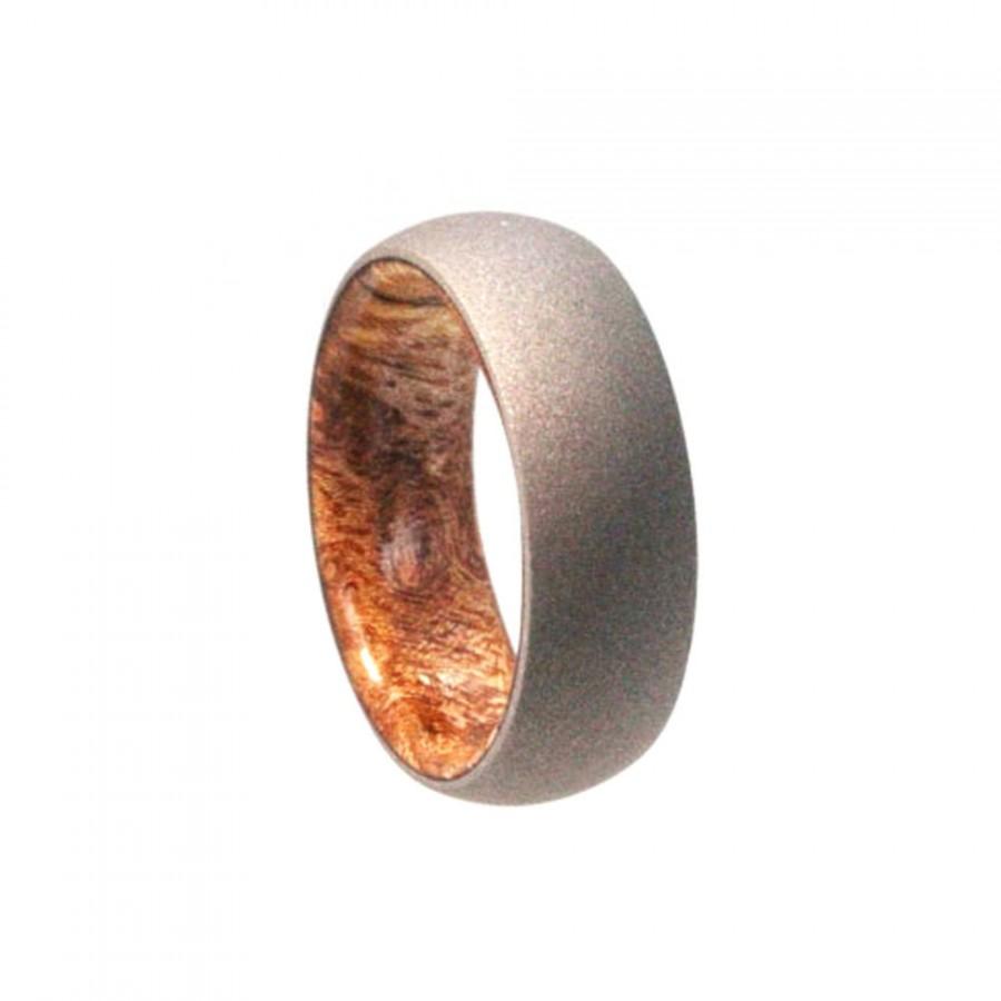 زفاف - Titanium Ring With A Sindora Wooden Sleeve, Wood Wedding Band With Sandblasted Titanium Finish
