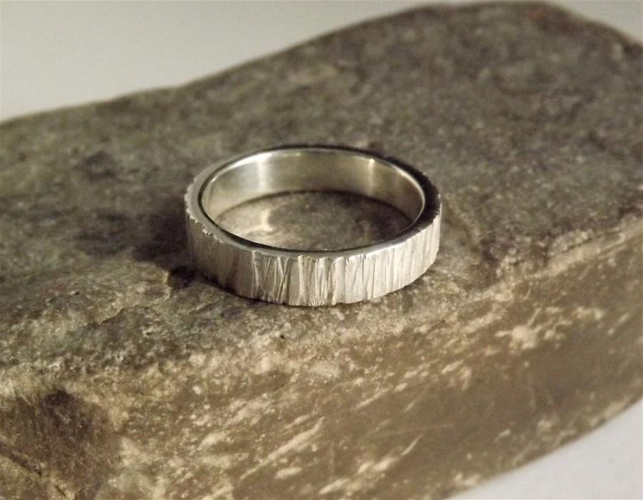 Wedding - Eco Friendly Wedding Band Handcrafted in Recycled Silver with Rough Saw Texture- Promise Ring