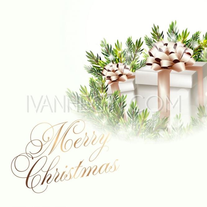Свадьба - Merry Christmas and Happy New Year Invitation template gift box, balls, lights garland pine tree - Unique vector illustrations, christmas cards, wedding invitations, images and photos by Ivan Negin