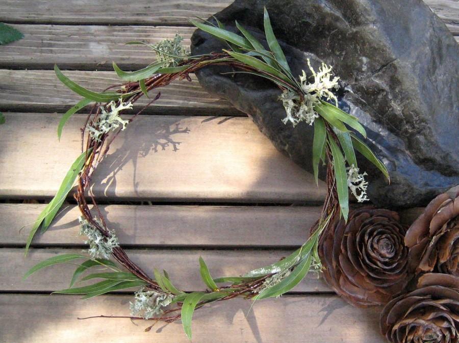 زفاف - Woodland Floral Crown - Lichen Leaf Head Wreath -  Lichen, Willow Eucalyptus & Birch