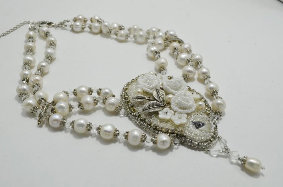 زفاف - Wedding Statement Multi Strand White Perl Necklace, Victorian Style Bridal Choker, Vintage Style Old Hollywood Choker, Bridesmaid Necklace
