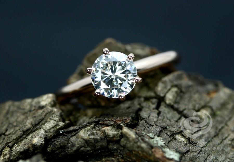 زفاف - Betty Certified 6.5mm/1.00 Carats Round Cut FB Moissanite 14K Rose Gold Solitaire Engagement Ring (Other Metals & Stones Available)