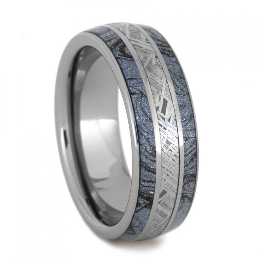 زفاف - Tungsten Ring With Cobaltium Mokume, Meteorite Ring, Unique Wedding Band, Mixed Metal Jewelry
