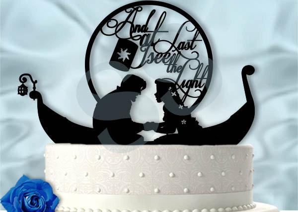 Hochzeit - Rapunzel and Flynn At Last I see The Light Tangled Inspired Wedding Cake Topper