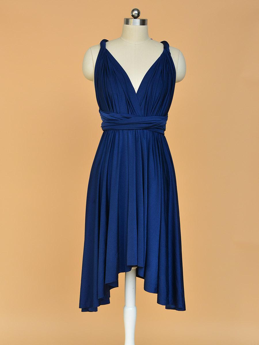 Hochzeit - Dark Navy Bridesmaid Dress Short Infinity Dress Butterfly Knee Length Infinity Wrap Convertible Multiway Dresses