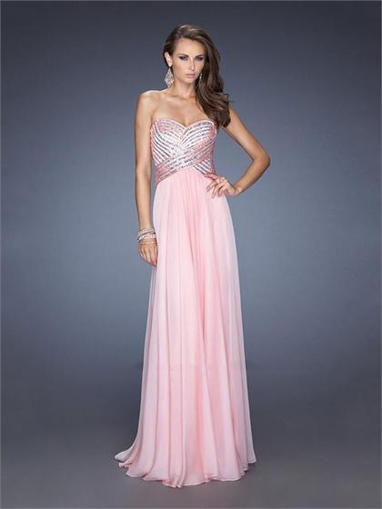 Wedding - Sweetheart Ruched Bodice Empire Sequins Crisscross Back Chiffon Prom Dress PD2487