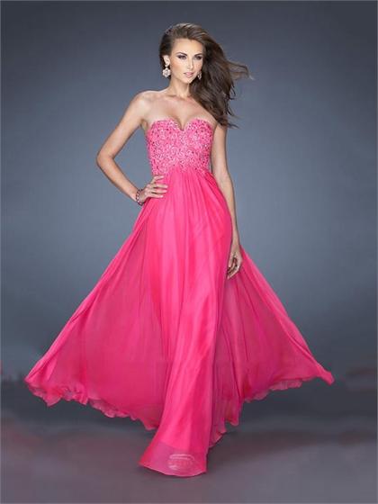 Mariage - V-neck Beaded Lace A-line Chiffon Prom Dress PD2493