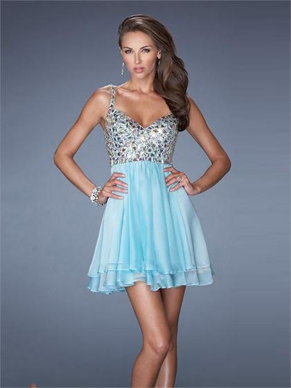 Mariage - V-neck Sequins Low Back Chiffon Prom Dress PD2492