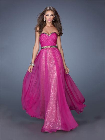 Mariage - Sweetheart Ruched Bodice Beaded Waist Sequins Chiffon Prom Dress PD2497