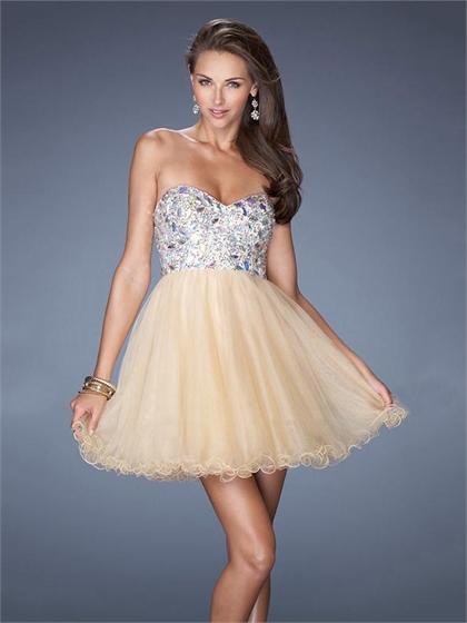 Mariage - Pretty Sweetheart Beadings Sequins Short Tulle Prom Dress PD2495