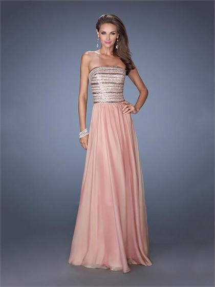 زفاف - Strapless Sequins Floor Length A-line Chiffon Prom Dress PD2499
