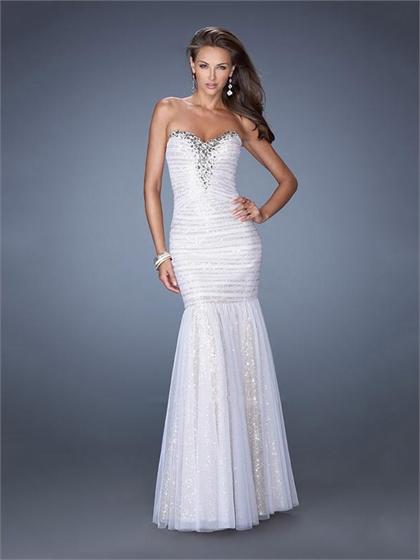 Hochzeit - Strapless Sweetheart Beadings Sequins Pleated Mermaid Prom Dress PD2498