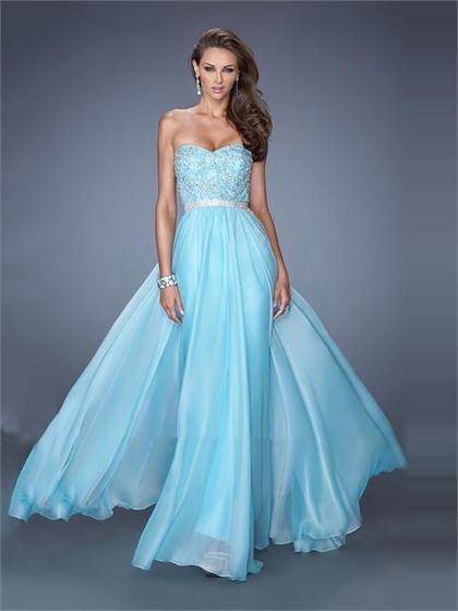 Wedding - Elegant A-line Sweetheart Beaded Lace Belt Floor Length Chiffon Prom Dress PD2509