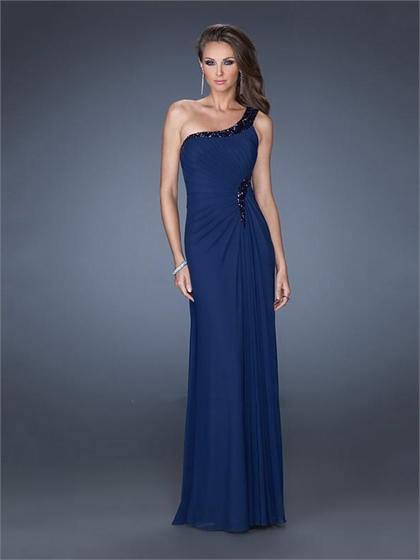 زفاف - One Shoulder Beadings Sequins Floor Length Chiffon Prom Dress PD2507