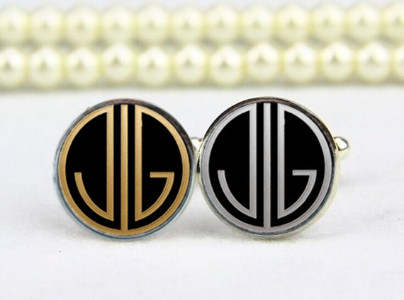 Mariage - monogram cufflinks, 1920s film style, 2 letters, custom initial, personalized cufflinks, custom wedding cufflinks, groom, groomsmen gifts