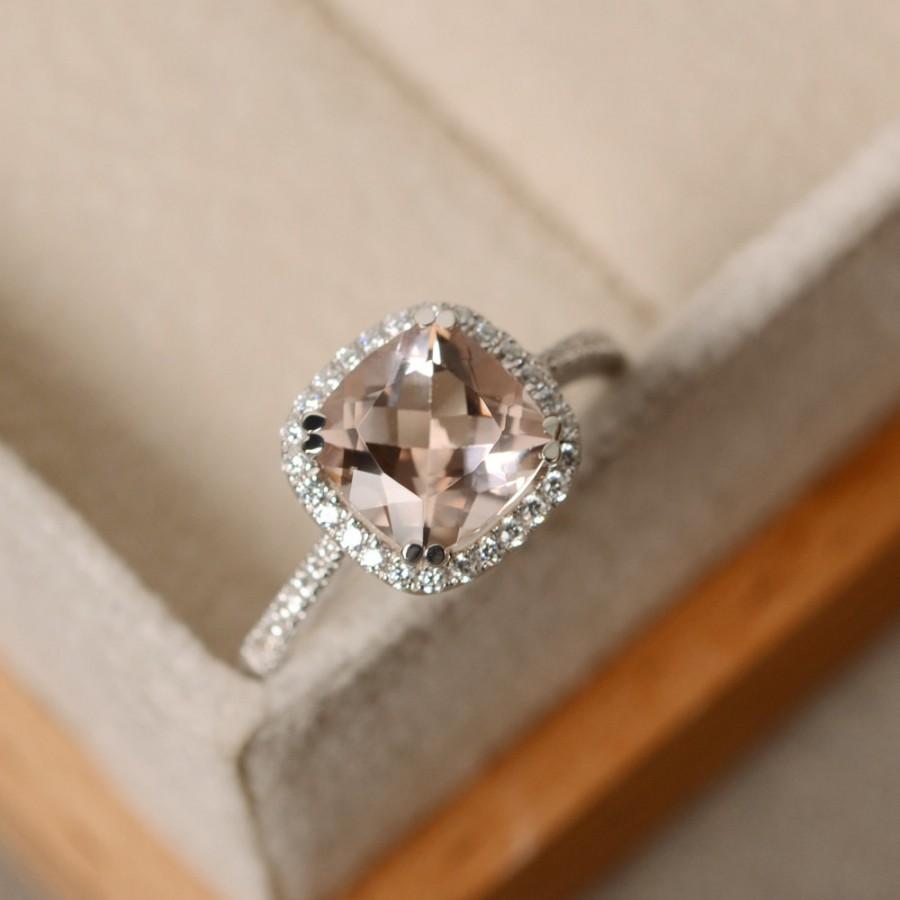 Mariage - Morganite engagement ring, cushion cut, pink morganite, wedding ring, natural morganite