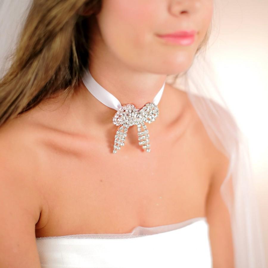 زفاف - Rhinestone Choker Necklace, Wedding Jewelry, Rhinestone Ribbon Choker, Medallion Necklace. Style No. 4137