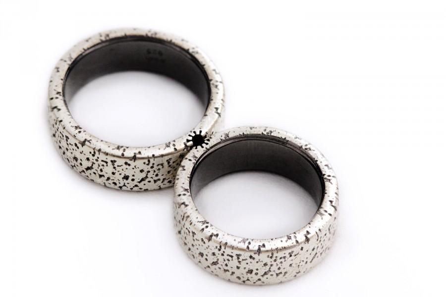 زفاف - Unique Wedding Band Ring set-Sterling silver wedding band-promise ring-Men's Wedding Band-Textured bands set-Organic ring-personalized rings
