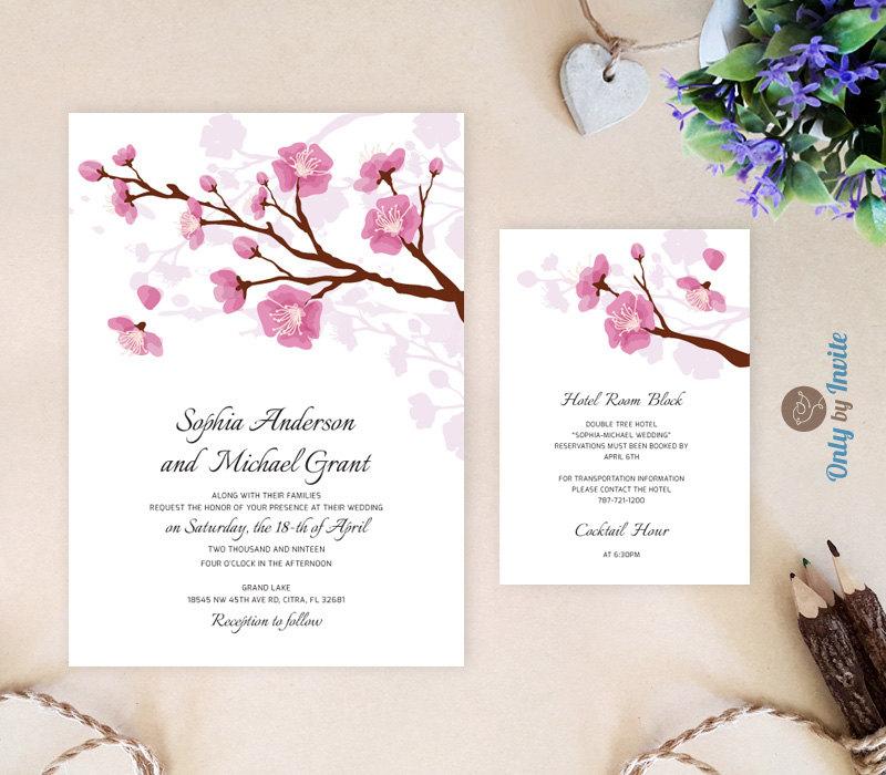 Свадьба - Printed Wedding Invitation and info card bundle 