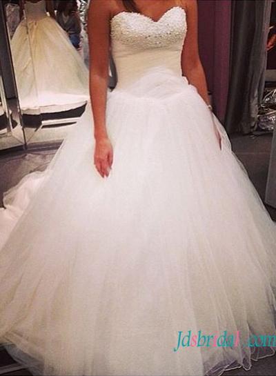 زفاف - Strapless beading detailed princess tulle wedding dress