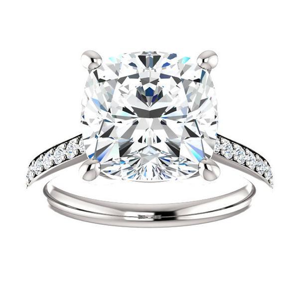 زفاف - 10mm Cushion SUPERNOVA Moissanite & Diamond Ring 14k, 18k or Platinum, Supernova Moissanite Rings