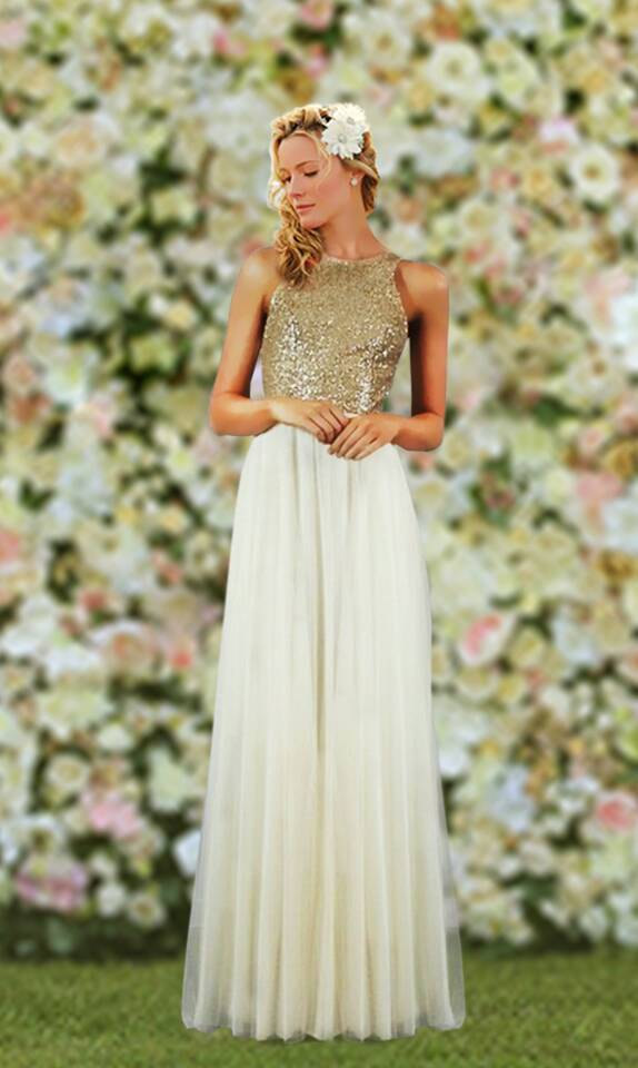 Hochzeit - Gorgeous Unique Ivory/Gold Ladies Bridesmaid Long length Special Occassion Dress Customized Colours