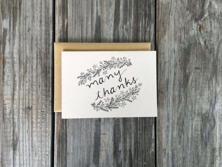 Wedding - Many Thanks 10 Pack of Thank You Cards, Rustic Thank You Card Set, Wedding Thank You Cards