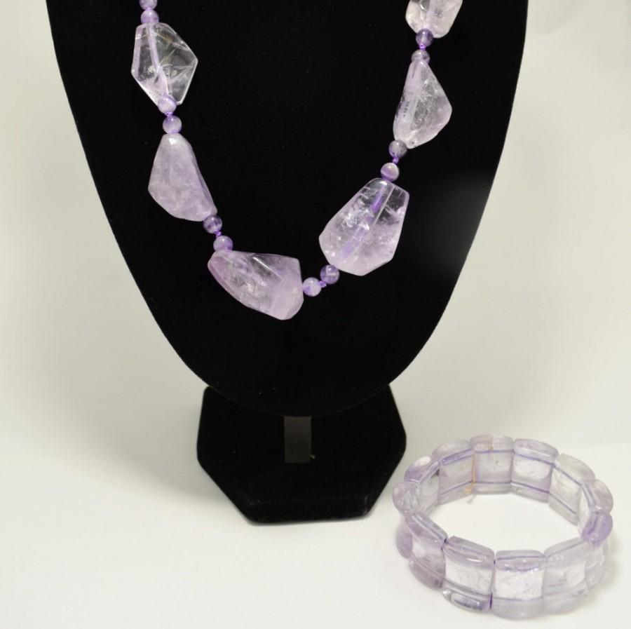 Свадьба - Ametist Statement Big Bold Set, Purple Gemstone Beaded Holiday Necklace and Bracelet, Fashion Genuine Crystal Set, Christmas Gift for Her