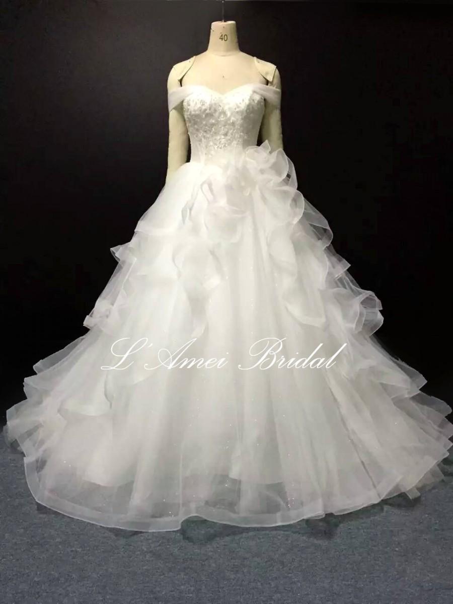 Hochzeit - Lace Off Shoulder  Princess Style Bridal Ball Gown with Lace Up Back-L'Amei 2017