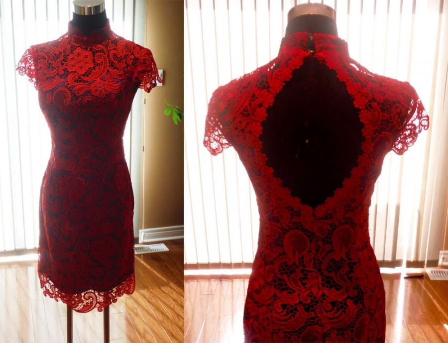 زفاف - Red lace cheongsam, Wedding Cheongsam, Red lace bridesmaid dress, Christmas Party Dress