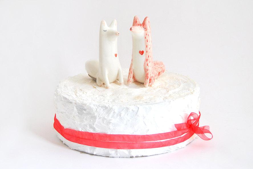 Wedding - Custom Ceramic Wedding Cake Toppers. Bride And Groom. Foxes, Unicorns, Long Tail Cats, Chubby Cats. Choose Your Favorites. Made To Order