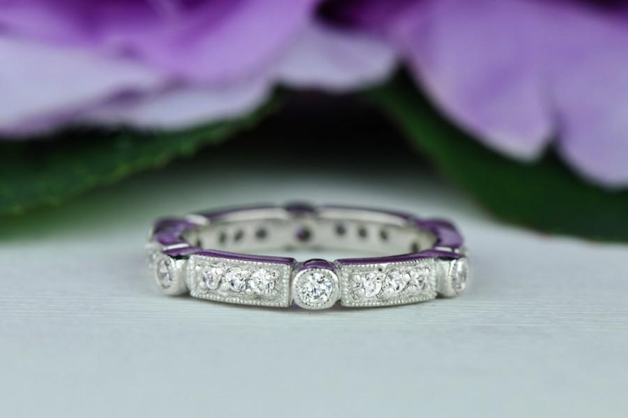زفاف - 1/2 ctw Eternity Ring, Modern Art Deco Wedding Band, Engagement Ring, Man Made Diamond Simulant, Stacking Ring, Bridal Ring, Sterling Silver