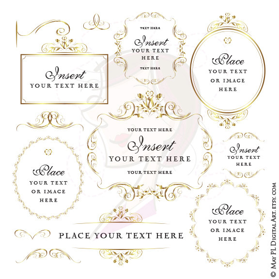 Свадьба - Gold Rose Frames Floral Border Jpeg Jpg Png Files Clip Art DIY Wedding Programs Invitation Digital Download Make Your Own Invites 10611