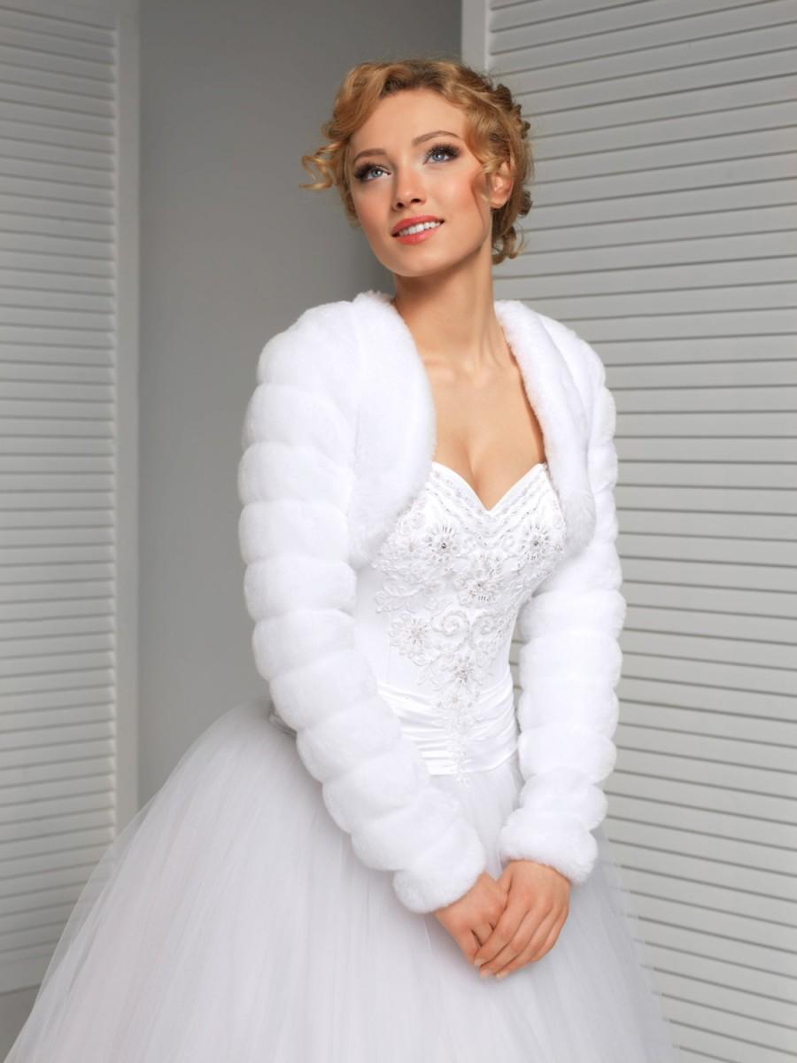 زفاف - Fluffy Winter Faux Fur Short Jacket Warm Bridal Jacket White Ivory Black