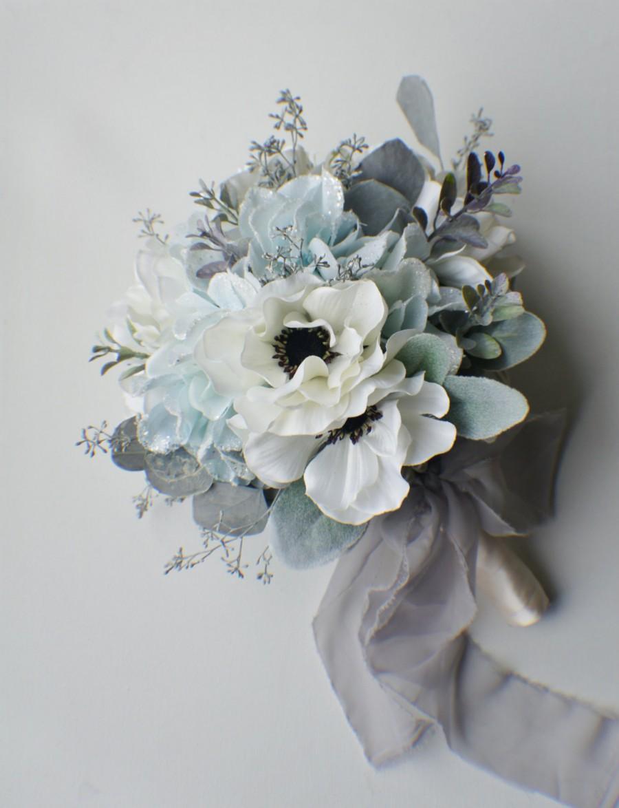 Wedding - Silk Bride Bouquet, Ready to Ship, Winter Bouquet, Ranunculus, Hydrangeas, Eucalyptus Winter Wedding, Christmas Wedding, Keepsake Bouquet