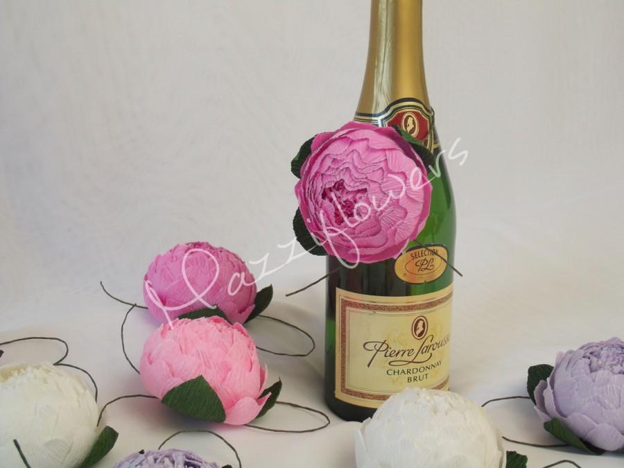 زفاف - Bridal flower,wedding flower,paper flowers,peonies paper flower,peony pink,bottle decoration, table decorations