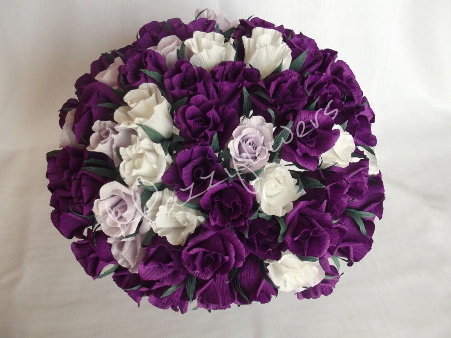 Свадьба - Wedding flowers,bridal flower,paper flower,roses purple,rose white,wedding bouquet, bridal bouquet,wedding decor,bridal decor,