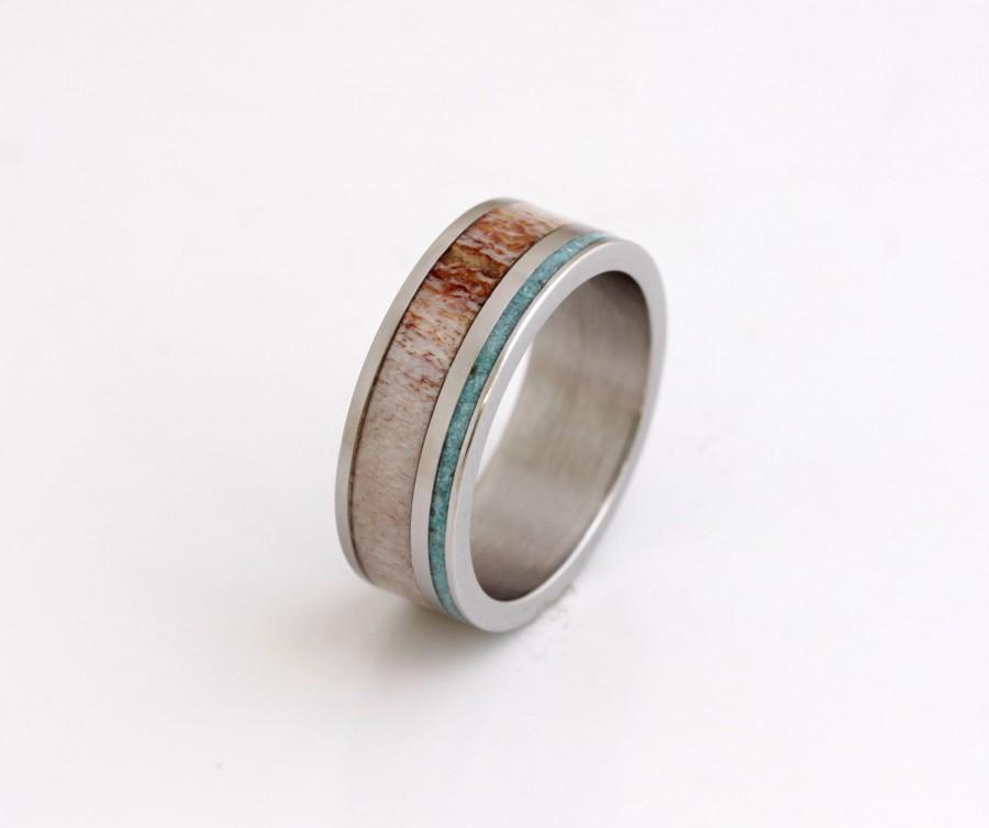 زفاف - antler wedding band mens wedding ring antler ring turquoise man ring titanium ring