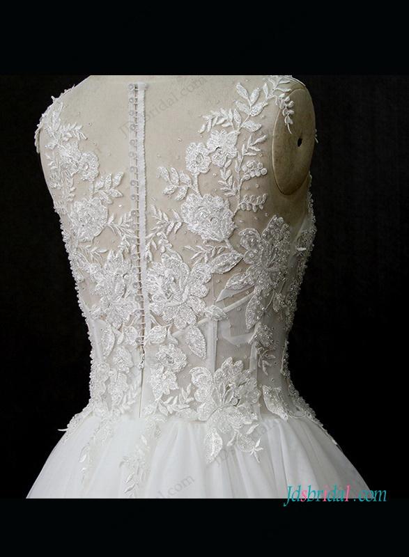 Wedding - Sexy see through lace bodice tulle bottom wedding dress