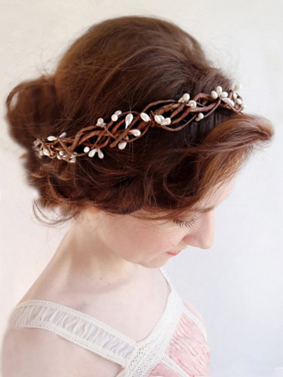 Hochzeit - bridal headband, boho headband, bridal headpiece, boho chic prom, bridal hair vine, bridal headpiece, rustic wedding, bohemian headpiece