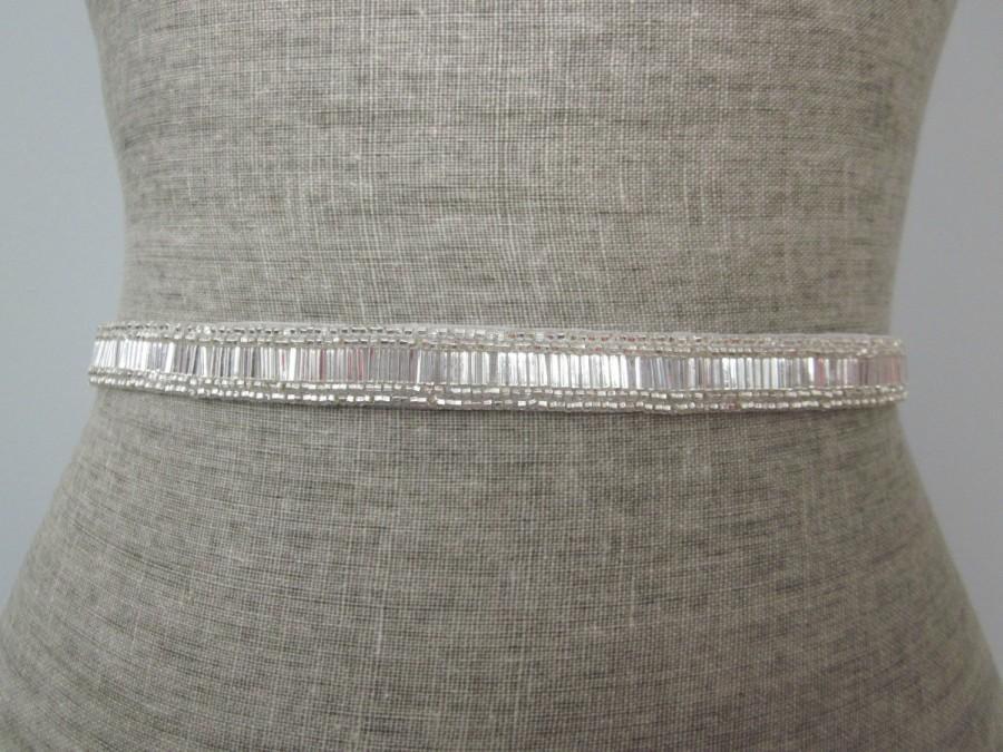 زفاف - Skinny Silver Beaded Wedding Sash / Belt, Simple Bugle & Seed Bead Sash