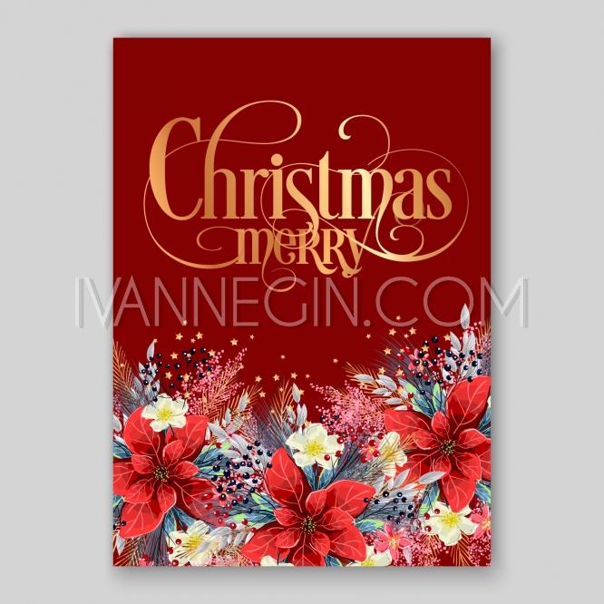 Свадьба - Wedding Invitation card beautiful red poinsetti winter floral ornament Christmas Party invite wreath - Unique vector illustrations, christmas cards, wedding invitations, images and photos by Ivan Negin