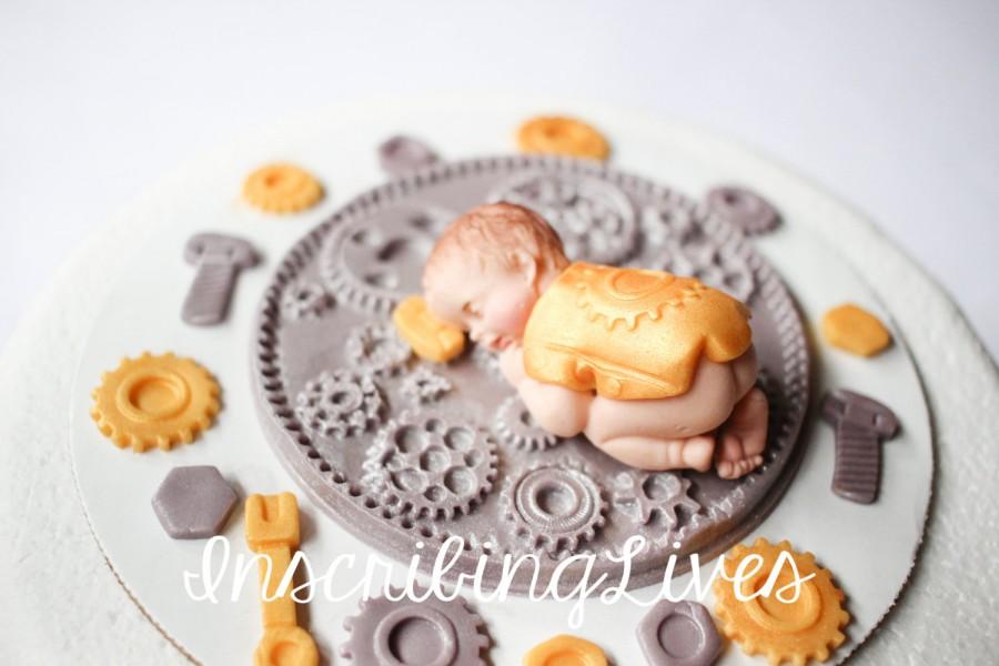 Свадьба - boy baby shower mechanic cake topper Engineer baby cake topper edible gear fondant tools gold silver baby cake topper boy InscribingLives