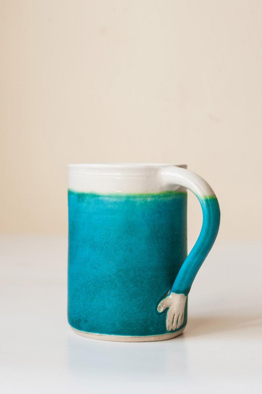 Свадьба - Hand Thrown Pottery Mug Turquoise. Tea cup. Coffee cup. In making process. Ready to dispatch on Monday 12th of Dec.