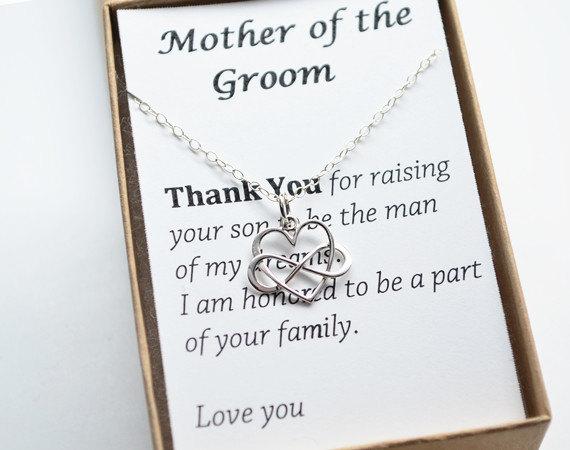 زفاف - Mother Of The Groom Gift Necklace-Gift Boxed Jewelry Thank You Gift-Wedding Gift for Mother in Law-Sterling silver infinity heart necklace