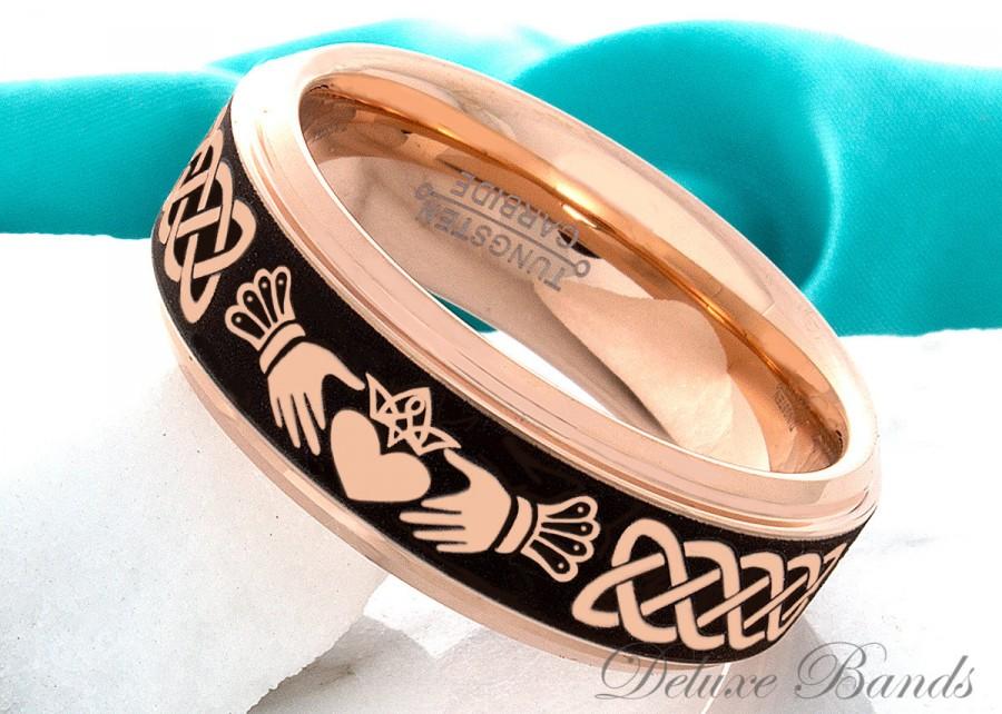 زفاف - Tungsten Ring Claddagh Ring Mens Womens 8mm Wedding Ring Love Celtic Knot Ring Anniversary Ring His Hers Comfort Fit Irish Promise Ring